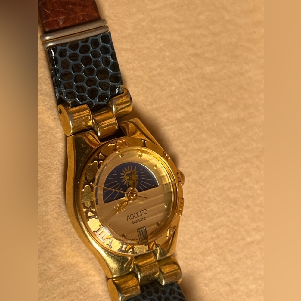 Adolfo Gemstone Quartz Ladies Moonphase Calendar Date Watch